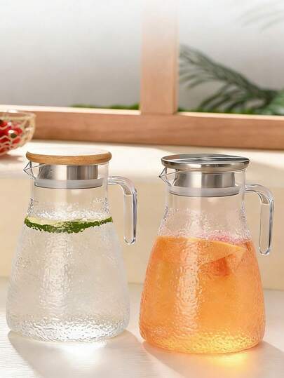 1 st kallvattenkanna i ny design, högtemperaturbeständig PC-plastkanna, med lock och handtag, hamrad struktur, lämplig för varma och kalla drycker, perfekt för användning i kök, matsal, picknick etc.