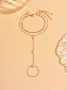 2pcs Set Elegant Sparkling Cubic Zirconia Multi-Layer Stackable Ring & Bracelet Set, Suitable For Women's Daily Wear, Nightclub Party, Gathering And Other Occasions - Gold - View 2