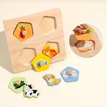 1pc Wooden Mushroom Peg Cartoon Inlay Board Toy, Small Animal Feeding Matching Grab Board Game, Suitable For Children 12m+ - Multicolor - View 2