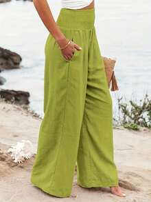 High Waist Loose Wide Leg Casual Pants For Women, Autumn New Arrival - Lime Green - View 3