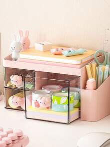 桌面化妆工具文具收纳盒，学生桌面文具子弹笔记收纳盒，抽屉式收纳盒，儿童发饰收纳盒，桌面子弹笔记笔筒，置物架 - 彩色 - 查看 3