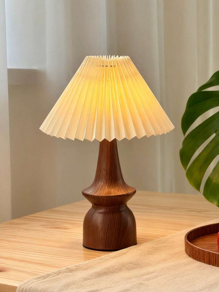 1pc Modern Minimalist Gold Desk Lamp, Vintage Fabric Pleated Lampshade Soft Light, Nordic, European, Italian Style, Farmhouse Living Room Bedroom Reading Study Desk Personalized Creative Minimalist, Young Warm Light Decor Multi-Purpose Warm Light Camping Romantic Elegant Atmosphere Bedside Night Light Soft Light, Minimalist Design, USB Dimmable Lamp, New Year Gift, Valentine's Day Gift - Multicolor - View 1