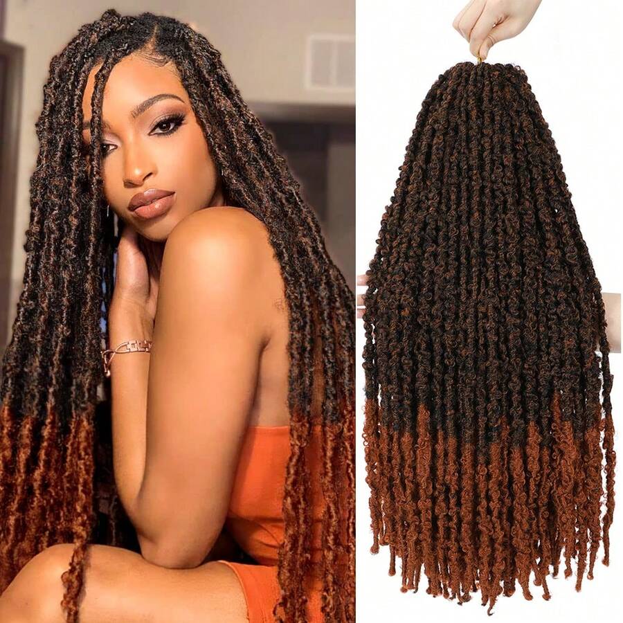 24 Inch Single Pack Crochet Braided Wig, Pre-Twisted Distressed Brown Butterfly Braids, Long Soft Faux Braids, Pre-Looped (M30) - Multicolor - View 1