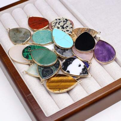 1 قطعة من الحجر الطبيعي قلادة بشكل قطرة ماء من الكريستال العقيق للزينة والمجوهرات DIY للنساء والرجال، اكسسوارات القلادة 25x40 مم