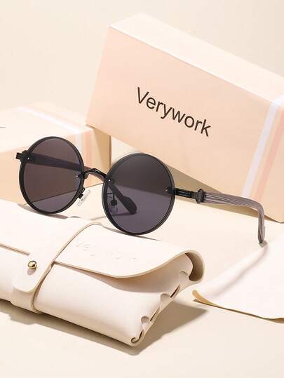  Verywork1pc 女士圆形全框个性化经典优雅流行设计休闲基础款太阳镜，适合日常生活、驾驶、露营、旅行、外出装扮、夏季海滩、度假、街头摄影等场合，时尚配饰