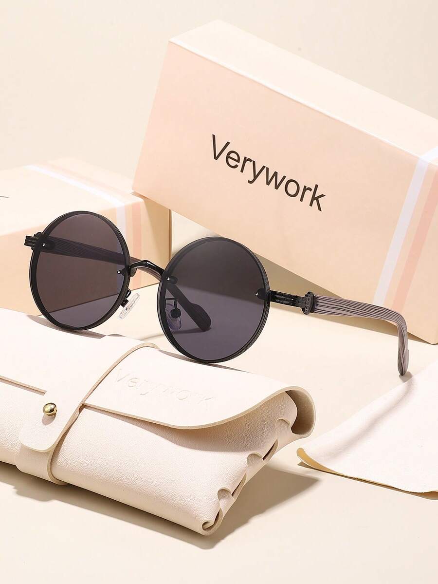 Verywork 1pc Women's Round Full Frame Personalized Classic Elegant Fashion Design Casual Basic Sunglasses, Suitable For Daily Life, Driving, Camping, Travel, Outings, Summer Beach, Vacation, Street Photography And More - Multicolor - View 1