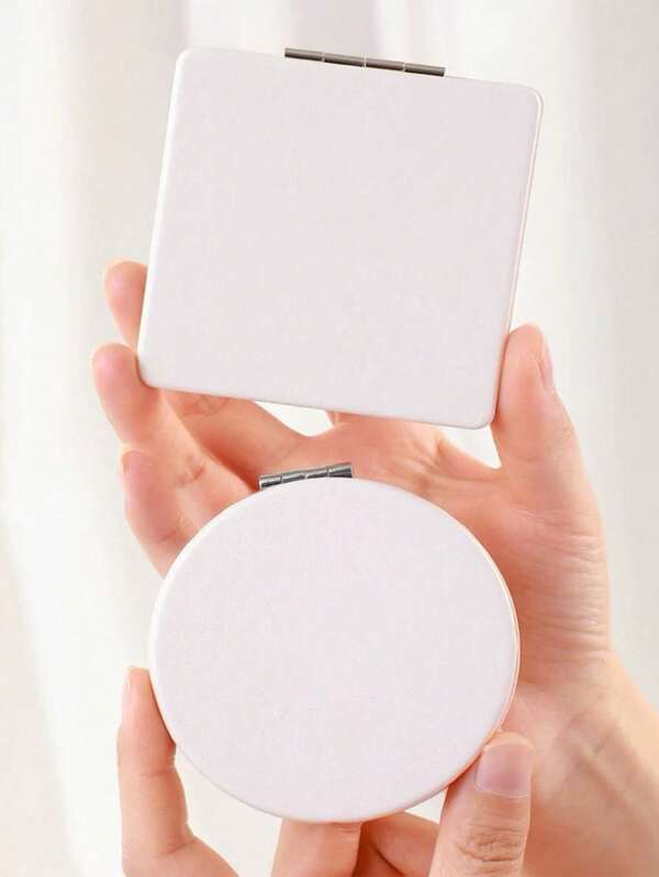1pc DIY Large Square White Leather Double-Sided Makeup Mirror,Giveaways,Travel,Cheap Stuff,Travel Essential
