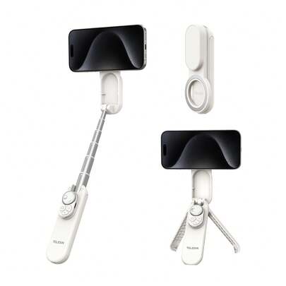 TELESIN TELEISN Mini Magnetic Smart Phone ZOOM Remote Control Selfie Stick Tripod For Iphone 17 16 15 14 13 Pro Promax Smart Phone Holder Wireless Remote Control Selfie Stick