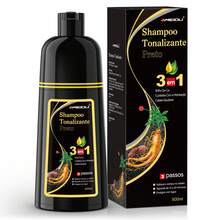 IIIMEIDU MEIDU Hair Dye, 500ml, Unisex Shampoo And Dye, 3 In 1 Long-Lasting, Effectively Covers Gray Hair, Contains Ginseng, Ginger, Black Sesame And Other Extracts For Hair Care, Suitable For All Hair Types. - 黑色 - 查看 3