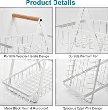 2-Tier / 3-Tier Convertible Fruit Basket Stand - Reinforced Detachable Metal Storage Rack With Wood Handle, Rustproof Ventilated Countertop Organizer For Fruits Vegetables Bread Snacks, Pantry Kitchen Gift Set For Home & Outdoor Picnic.Tiered Fruit Stand, Kitchen Counter Organizer, Pantry Storage Rack, Foldable Wire Basket, Rustproof Kitchen Rack, Ventilated Food Display, Detachable Shelf Organizer, Wood Handle Basket, Space Saving Kitchen, Gift For New Home - 白色 - 查看 6