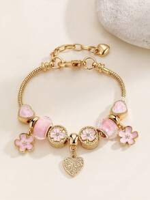 心形花朵吊坠手链 经典心形水钻手链 心形T字手链 时尚金色心形手链 女孩情人节礼物 - 彩色 - 查看 9