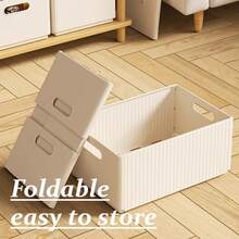 2/1个可折叠塑料收纳盒，多功能抽屉式收纳盒，大容量衣柜整理盒，化妆品收纳盒，袜子收纳盒，适用于衣柜整理、桌面收纳、房间收纳 - 奶油色門 - 查看 3