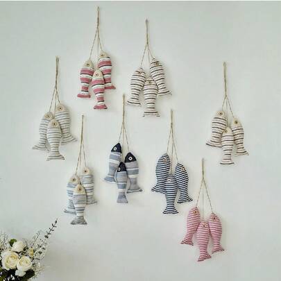 1pc Handmade Mediterranean Style Fabric Fish Hanging Decor, Creative Fish-Shaped Wall Art, Vintage Distressed Texture, Suitable For Living Room, Dining Room, Balcony Wall Decoration, Creates Romantic Vacation Atmosphere And Natural Style