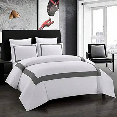 OSVINO Hotel Duvet Cover Set 3Pcs Microfiber Line Style Bedding Set Ultra Soft Quilt Cover Set With Pillowcases Grey King