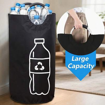 大容量可折叠回收箱 - 圆柱形开口设计，多功能塑料瓶收纳篮，节省空间的可折叠整理盒，经久耐用且易于清洁，无需电源，家用回收箱，瓶子收纳，现代美观，结构坚固，适合公寓生活