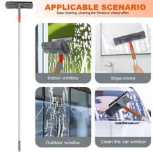 Window Squeegee Cleaner Tool With Extension Pole, Window Washing Kit With Rotatable Bendable Head, 3-In-1 High Windows Washing Kit For Home & Outdoor, Detachable Washer Tool Squeegee For Shower Glass, Car - Grey - View 9