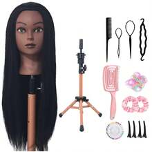 Black Mannequin Head With Hair 66.04 Cm Mannequin Doll Head Styling Mannequin Head, Containing A Mannequin Holder, Styling Tools, Etc., Suitable For Hairdressers And Stylists To Design And Practice Hairstyles. - Black - View 1