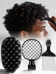 WANMEI Set Of 3 Twist Styling Combs And Brushes, Suitable For African, Curly, Braided, And Short Hair - Bristle Brush And Detangling Comb With Styling Brush (Black/White) - Hair Care Set For Men And Women, Suitable For Braids And Twists