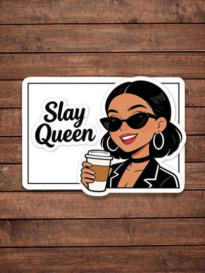 1pc "SLAY QUEEN" Fashionable Cartoon Female Pattern Sticker, Suitable For Personalizing Water Bottles, Laptops And Notebooks Stickers Scrapbook Supplies Funny Stickers Scrapbooking Supplies Kindle