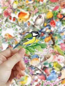 50/150/250/500张水彩鸟涂鸦贴纸，适用于装饰日记本、手账、剪贴簿、计划本、笔记本、笔记本电脑、手机、平板电脑、吉他等。 - 花鳥 - 查看 6