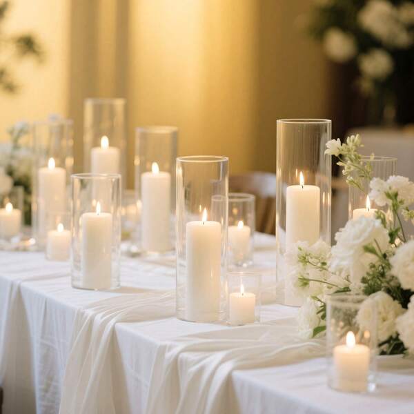 Tomnk Candelabros de cristal transparente resistentes al viento de 10, 15, 20, 35 y 50 unidades, ideales para centros de mesa de Nochevieja, decoración romántica de San Valentín, bodas y hogar.