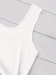 Gilet long sans manches confortable pour femmes au printemps et en été, t-shirt imprimé de rayures avec vocabulaire anglais coloré, tissu doux et confortable, style élégant et décontracté adapté pour le travail - Blanc - Voir 3