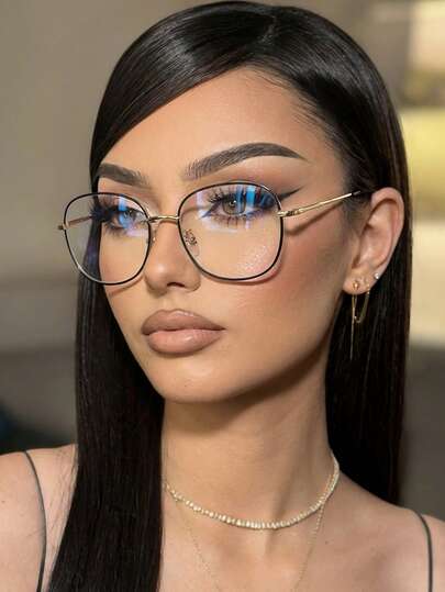 1 par de gafas de moda sin receta con marco metálico redondo y brillo de colores múltiples para mujer