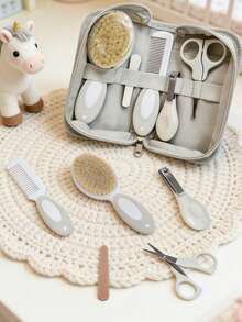 Bộ chăm sóc vệ sinh cho bé kèm túi đựng, lược chải tóc mềm mại làm sạch da đầu cho trẻ sơ sinh, lược chải đầu silicon mát-xa khi tắm, kềm cắt móng tay, giũa móng tay - Màu xanh lam - Xem 2