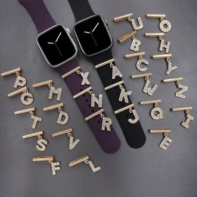 1pc Band Decoration Ring With Diamond Letter Pendant