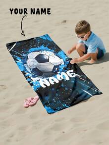 1pc Personalized Football Pattern Custom Beach Towel, Customized Bath Towel, Kids Towel, Pool Towel, Bathroom Towel, Holiday Gift, Beach Towel, Outdoor Travel, Beach Essential ,For Family - Multicolor - View 8