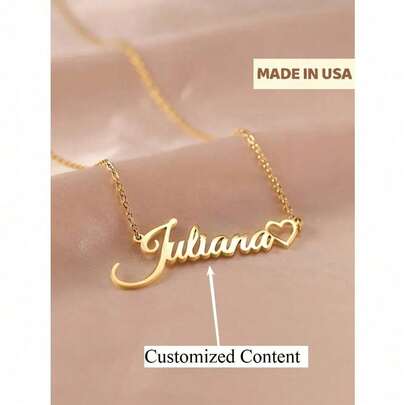 [Customized Necklace] Personalized Name Necklace - Stainless Steel Heart Pendant (Grass Font), Valentine's Day Gift, Daily Party Wear, Annual Accessory, Elegant Font Design, Exquisite Chain, Charming Elegant Jewelry, Personalized Design, Suitable As A Thoughtful Gift And Daily Wear Accessory, Multi Functional, Decorative, Alphabet, Fashionable, Modern, Colorful, Cute, Likable, Casual, Customized, Personalized, Unique, Customized, Ideal Gift For Him, Ideal Gift For Her, Romantic Gift, Durable Chain, Exquisite Craftsmanship, Fashion Enthusiast