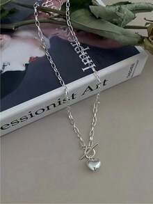 Collar de cadena de plata esterlina elegante con colgante en forma de hebilla de amor, diseño exclusivo de cadena de clavícula para mujer, regalo de San Valentín - Collar de amor con hebilla OT - Ver 9
