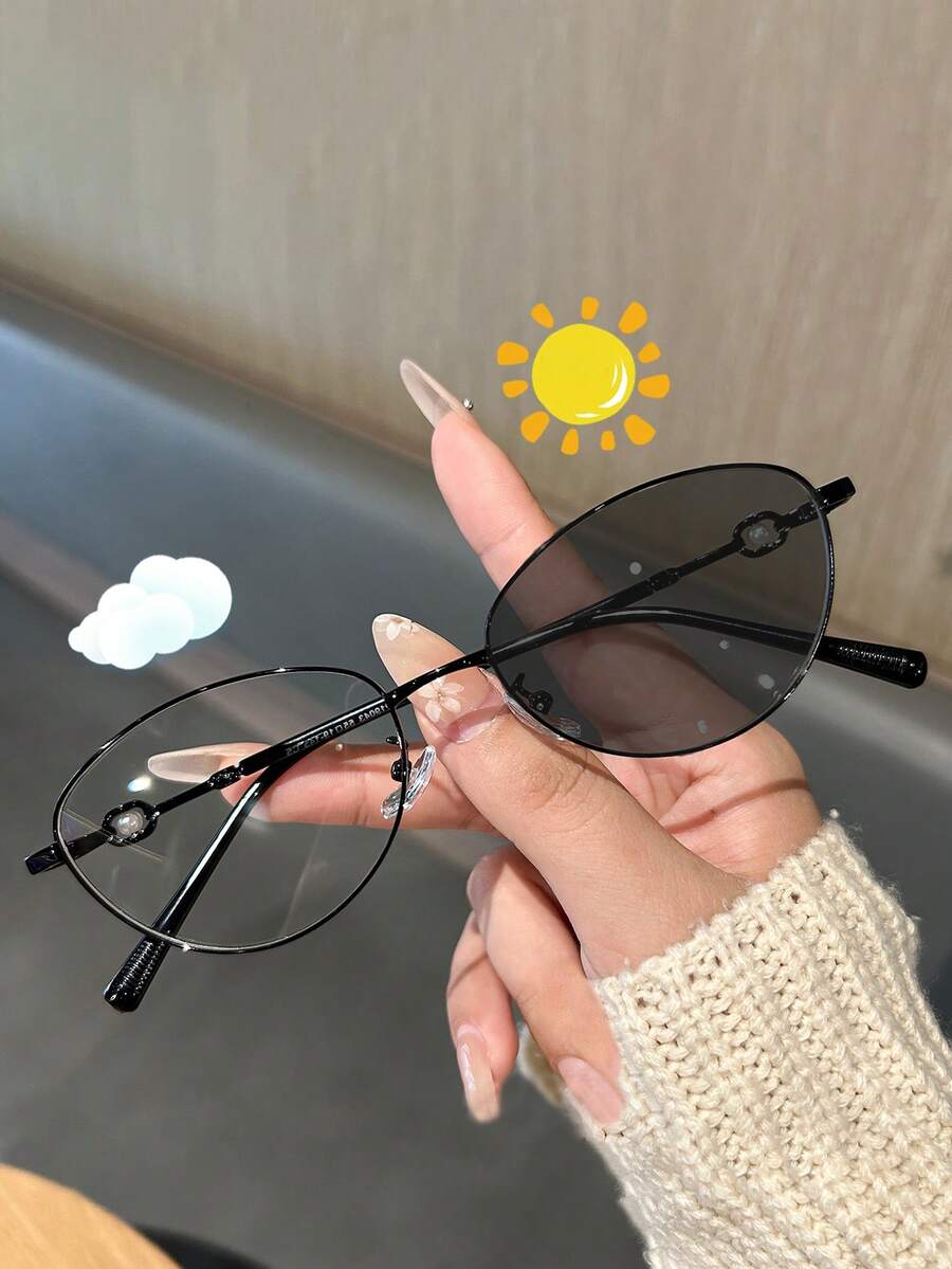1副光致变色Y2K窄框猫眼时尚眼镜，女士日常佩戴，春夏新品 - 彩色 - 查看 1
