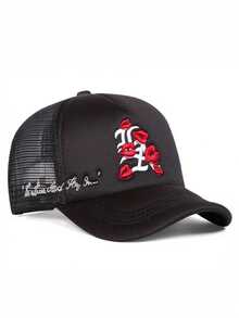 1顶男士哥特字母刺绣卡车帽，红色嘴唇字母刺绣，嘻哈帽；时尚可调节防晒男女通用棒球帽，适合户外、旅行、海滩派对，春秋季佩戴。 - 字母 - 查看 26