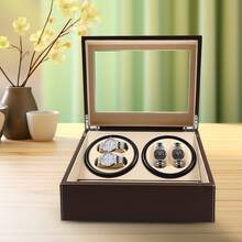 Automatic Watch Winder Display Box, 4+6 Automatic Rotation Leather Wood Watch Winder Collector Display Box (Black/Brown) - Brown - View 3