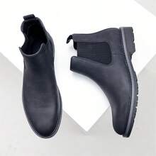 优雅深灰色切尔西靴，简约百搭通勤踝靴，英伦风切尔西靴，适合通勤和约会穿着 - 黑色 - 查看 7