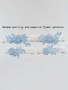 2pcs/Set Fashionable Court-Style White Lace Blue Faux Pearl Flower Romantic Wedding Bridal Bridesmaid Sexy Garter Belt With Body Chains & Thigh Chains (Random Pattern) Valentine's Day Valentines - 銀色 - 查看 6