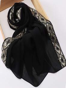 1pc Embroidered Chiffon Muslim Hijab Scarf For Dress - Wine Red - View 11