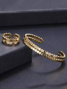 可调节铜镀蜂窝手链戒指套装，日常优雅与派对魅力兼具，是理想的礼物之选。 - 銀色 - 查看 5