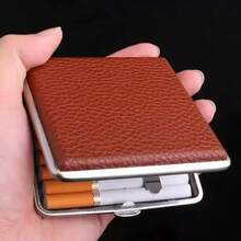 1pc 20-Slot Ultra Thin Portable Men's Leather & Metal Cigarette Case, Crush-Proof & Moisture-Proof - Multicolor - View 2