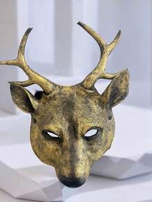 1pc Animal Deer Mask, PU Foam, Black/Gold/Silver/White, Halloween Deer Mask, Carnival Party Costume Prop Reindeer - Black - View 5