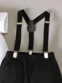 BrownBark 两件套男婴绅士风套装 - 领结装饰休闲短袖衬衫和背带短裤，适合生日派对、正式场合、婚礼、洗礼、一周岁生日庆祝、日常穿着 - 黑色 - 查看 7