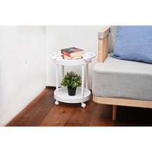carrito organizadorItalhome Mesita De Plástico Redonda con Ruedas Carrito Organizador De Servicio 2 Niveles Mesa Auxiliar Bino - Blanco - Ver 2