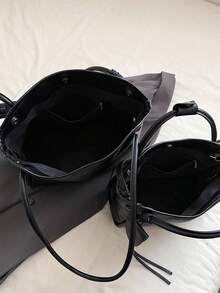 Fashionable Large Capacity Casual Minimalist Lightweight Versatile PU Leather Shoulder Crossbody Bag - Black - View 10