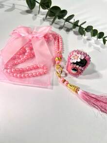 Handmade DIY Rhinestone Rosary Counter + Bow Tulle Strap, Lightweight & Portable, Cute Multi-Color Floral Decor Electronic Chanting Counter, Birthday Gift, Ramadan Gift, Religious Event Gift, Valentine's Day Gift, Suitable For Religious Chanting Count During Ramadan, Daily Religious Practice, Ramadan Gifting, Portable For Carrying - Multicolor - View 3