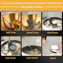 Juego utensilios cocina grande silicona antiadherente 6 piezas grado alimenticio resistente calor mangos acero - Aire - Ver 2