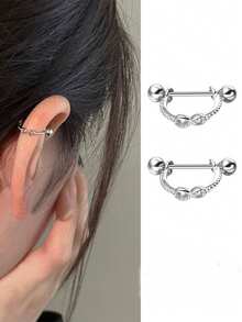 1 Pair Women's Stainless Steel Limitless Twist Screw Ear Cuff Earrings, Punk Infinity Piercing Everyday Accessory - Silver - View 7