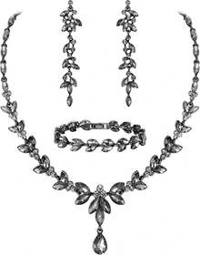 ¡RecomendadoEVER FAITH Mujer Set de Joyería Cristal Austriaco Bola de Boda Hoja Collar Pendientes Sets para Novia¡Top de Temporada - Marrón y Blanco Tono Dorado - Ver 10