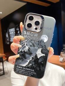 1 chiếc ốp lưng silicon mềm mại thời trang với mặt sau bằng acrylic cứng, họa tiết núi non và trăng khuyết, thiết kế màu gradient sang trọng, tương thích với iPhone/Redmi/VIVO/OPPO - màu đen - Xem 5
