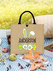 Customized Easter Canvas Tote Bag With Name, Easter Egg Hunt, Personalized Easter Gift, Burlap Bag With Easter Bunny Print, This Is A Printed Product - Multicolor - View 9